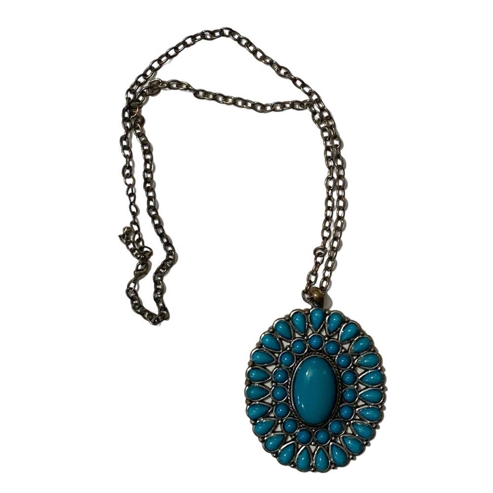 Vintage Southwestern Faux Turquoise Stone Pendant Necklace